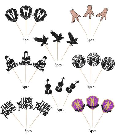 24 Pack Wednesday Birthday Addams Cupcake Toppers Glitter Fantasy Horror Thing Wednesday Cupcake Picks for Magic Hand Black Bat Girl Fantasy Addams Family Birthday Party Cupcake Decorations Supplies 3 - Buy Online on GoSupps.com