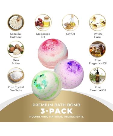 7Leaves Nature Premium Bath Bombs 3-Pack Gift Set with Lavender, Rose & Jasmine Essential Oils - Perfect for Women Mother Christmas Birthday - 6oz Each - Buy Online on GoSupps.com