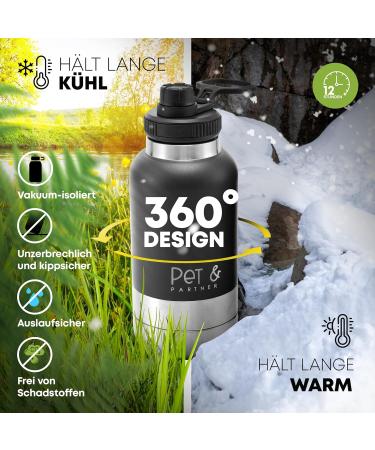 Stainless Steel PET & Partner Drinking Bottle | Includes 2 Portable Dog Bowls for On-the-Go Hydration - Buy Online on GoSupps.com