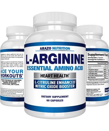 Premium L Arginine Nitric Oxide Booster - 1340mg with L-Citrulline & Amino Acids - Heart & Muscle Gain Supplement - 60 Capsules - Buy Online on GoSupps.com