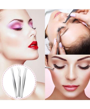 6-Piece Stainless Steel Eyelash Extension Tweezers Set - Straight & Curved Tip Precision Tweezers for Eyebrow and Lash Nippers - Silver & Pink - Buy Online on GoSupps.com