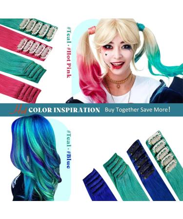 Runature 40cm Green Real Hair Extensions - Invisible Clip-in 25g 5 Pieces Easy Fit Colorful Human Hair #Teal - Buy Online on GoSupps.com