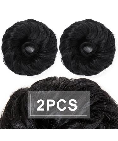 Black Messy Bun Hair Pieces 2PCS - Women's Wavy Curly Bun Extensions - Synthetic Chignon Scrunchies for Tousled Updo - Girls' Thick Hair Piece (1B#) - Buy Online on GoSupps.com