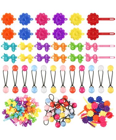 60 Pcs Self Hinge Hair Barrettes for Girls Ball Bubble Hair Accessories 80s 90s Assorted Hair Clips Elastic Ponytail for Baby Toddler (Lovely Style)