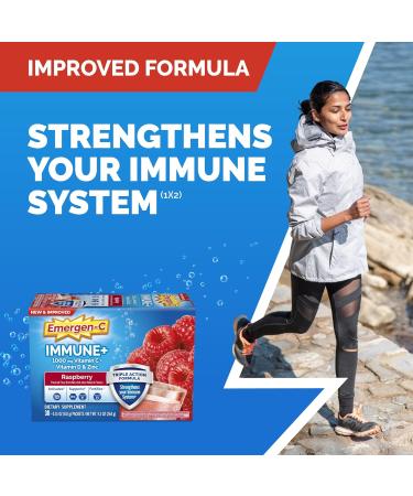 Emergen-C Immune+ Triple Action Powder - 1000mg Vitamin C, B Vitamins, Antioxidants, Raspberry Flavor - 30 Count - Buy Online on GoSupps.com
