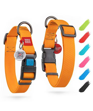Waudog collar dog waterproof adjustable dog collar big dog dog collar band Small dog collars & puppy collar with plastic lock 31-49 cm length 25 mm wide plastic closure orange