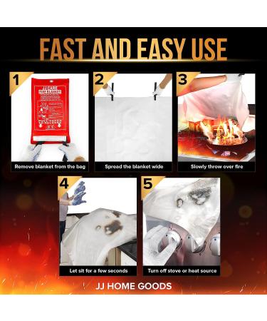 JJ Home Goods Fire Blanket 40x40 (Pack of 2) with Hooks - Emergency Fire Suppression Blanket for Home & Kitchen Use - Buy Online on GoSupps.com