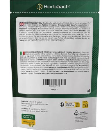 Ashwagandha 2000mg 365 Vegan Tablets Supplement for Men and Women 6 Months Delivery Horbach - Buy Online on GoSupps.com