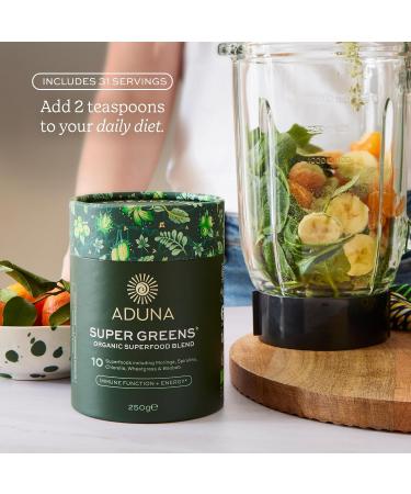 Aduna Organic Super Greens Blend | 100% Natural Superfood Powder for Immune Support & Energy | Stir-in Blend with 10+ Superfoods Moringa & More | Vegan Powder for Smoothies Shakes & Yoghurt | 250g Super Greens 1 Count (Pa  - Buy Online on GoSupps.com