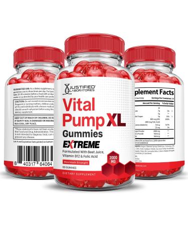 Justified Laboratories (2 Pack) Vital Pump XL Extreme 2000MG Performance Gummies Vital PumpXLAdvanced Formula Formulated with Beet Juice ACV Pomegranate Powder B12 Vegan Non GMO 120 Gummys - Buy Online on GoSupps.com