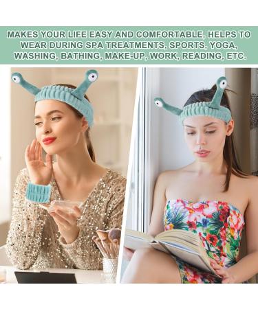 WLLHYF Spa Headband Face Wash Wristband Set Makeup Head Band Snail Coral Fleece Hair Band Skincare Hairband Elastic Creative Cartoon Head Wraps Cute Hair Accessories for Women Girls (Green) - Buy Online on GoSupps.com