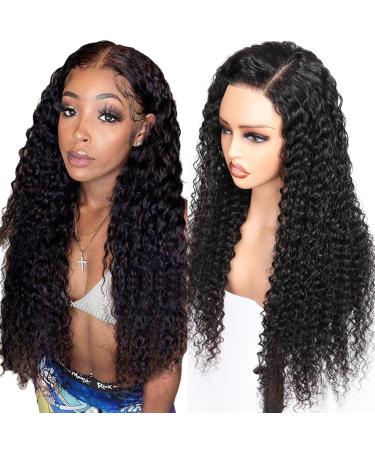 Deep Curly Wear And Go Glueless Wig Human Hair Pre Cut Lace for Beginners 180 Density 5X5 Closure Glueless Lace Human Hair Wig For Black Women Brazilian Lace Front Wigs Human Hair Pre Plucked 26 Inch 26 Inch Deep Curly 5X5 Glueless Wig
