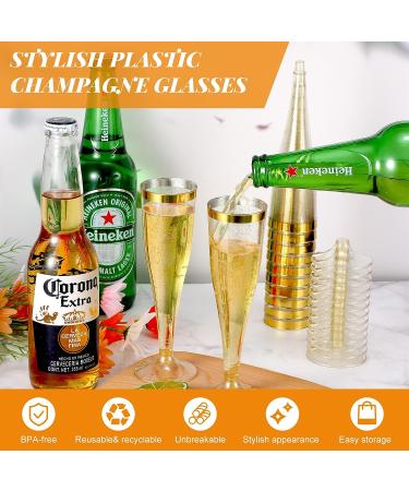 60 Pcs 5oz Gold Glitter Plastic Champagne Flutes - Disposable Wedding Party Toasting Glasses - Buy Online on GoSupps.com