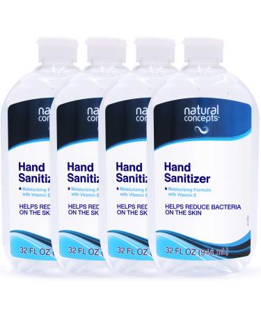 Natural Concepts | Hand Sanitizer Gel, 32-oz Bottle, 4-Pack (128oz Bulk Pack), with Vitamin E, 65% Ethyl Alcohol | Made in Canada 32 Fl Oz (Pack of 4)