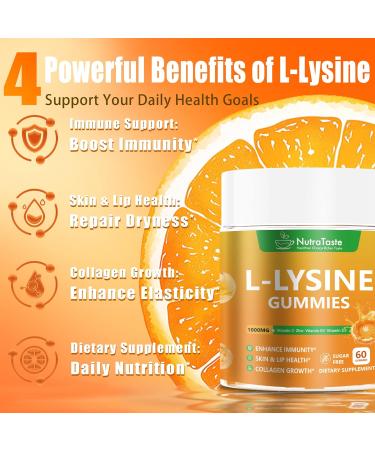 L-lysine Gummies 1000mg, Chewable Lysine Supplement with Vitamin C, D3, K2 & Zinc, Enhance Immunity, Lips & Skin Health, Collagen Growth, Sugar-Free, Gluten-Free, 60 Count (Pack of 2) - Buy Online on GoSupps.com