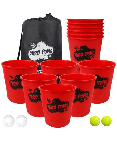 Juegoal Yard Pong, Outdoor Giant Yard Games Pong Game Set with Durable Buckets and Balls, Cup Pong Throwing Game for Beach, Camping, Lawn and Backyard Red