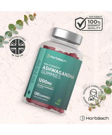 Ashwagandha Gummies 1200mg | 120 Vegan Gummies Saveur Framboise | pour 2 Mois | Extrait Ashwagandha Withania Somnifera | par Horbaach - Buy Online on GoSupps.com