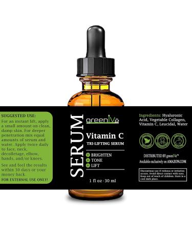 GreenIVe Vitamin C Serum | Tri-Lifting Serum with Hyaluronic Acid & Vegetable Collagen | Anti-Aging Skincare - Buy Online on GoSupps.com