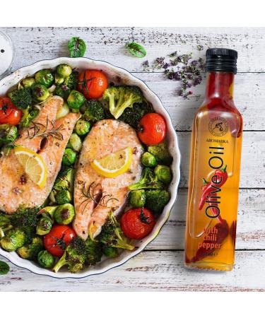 Olive Oil with Dried Chili Peppers 250ml - Fresh Edible Olive Oil - Olive Oil with Spices - Cooking Olive Oil - Natural Olive Oil Taste - Glass Bottle - Buy Online on GoSupps.com
