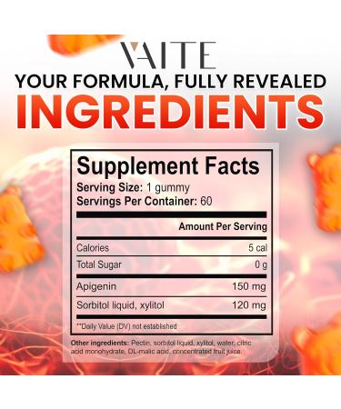 Apigenin Supplement 150mg - Chamomile Extract Vegan Gummies with Flavonoids Bioflavonoids & Polyphenols - Plant-Based Relaxation Support - Liposomal Calm Formula - Non-GMO Herbal Mood Balance - Buy Online on GoSupps.com