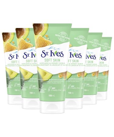 St. Ives Soft Skin Face Scrub Moderate Exoliation For Soft, Smooth Skin Avocado & Honey Dermatologist-Tested, PETA-Approved Skin Care, 100% Natural Exfoliants 6 oz 6 Count avocado and honey 6 Count (Pack of 1)
