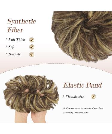 FESHFEN Messy Bun Hair Piece | Synthetic Curly Chignon Ponytail Extension | Blonde Highlighted Medium Brown | 38g - Buy Online on GoSupps.com