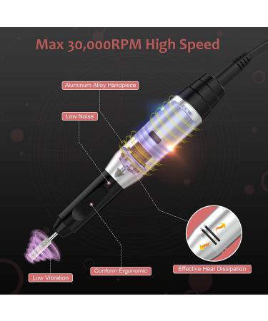 YaFex Professional Nail Drill Machine 30000RPM Electric Nail File with LED Lamp - Nail Filer Kit for Acrylic Nails - 6 Drill Bits & 36 Sanding Bands Included - Buy Online on GoSupps.com