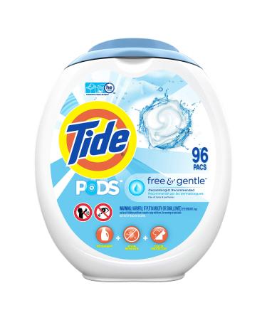 Tide PODS Free and Gentle, Laundry Detergent Soap PODS, HE, 96 Count - Unscented and Hypoallergenic for Sensitive Skin, Free and Clear of Dyes and Perfumes