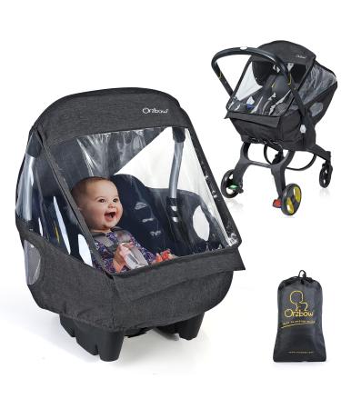 Orzbow Universal Baby Car Seat Rain Cover Infant Car Seat Weather Shield with Bag Handle Opening Quick-Access Zipper and Side Ventilation Necessary Protection for Babies or Pets in Crowded (Dark Grey)