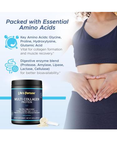 Life's Fortune Multi Collagen Peptides Powder Drink Plus for Women & Men - Type I II III V X Blend with Digestive Enzyme for Skin Hair Nails Joints Health Unflavored 30 Servings 10.61 Ounce (Pack of 1) - Buy Online on GoSupps.com