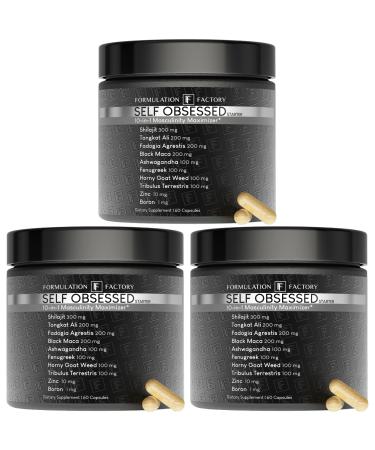 Formulation Factory Self Obsessed Starter 10-in-1 Masculinity Maximizer Supplement for Men with Shilajit Tongkat Ali Ashwagandha Fenugreek to Support Muscle Drive Strength 180 Count (Pack of 3)
