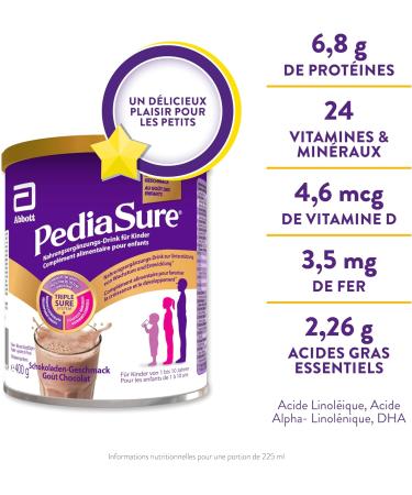 PediaSure Chocolate Shake - Food Supplement for Children - Shake with Multivitamins and Minerals Proteins and Omega 3 and 6 - Ages 1 Year + - 1 x 400 g - Buy Online on GoSupps.com