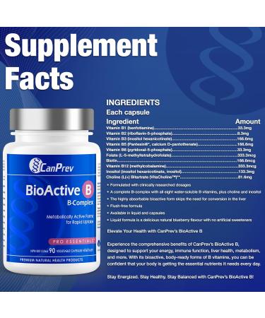 CanPrev BioActive B Vitamin 90 V-Caps 30-Day Supply - B Vitamin Blend with B1 B2 B3 B5 B6 B12 Folate Biotin Choline & Inositol - Perfect for Men & Women - Support Energy & Metabolic Functions 90 count (Pack of 1) - Buy Online on GoSupps.com