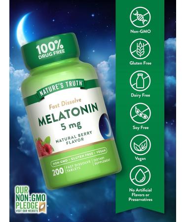 Nature's Truth Melatonin 5mg Fast Dissolve Tablets | 200 Count | Natural Berry Flavor | Vegan Non-GMO & Gluten Free Supplement - Buy Online on GoSupps.com