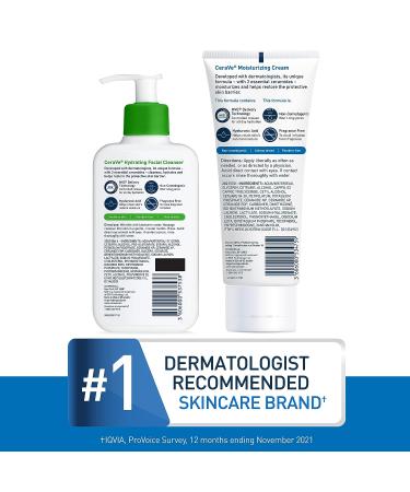 CeraVe Hydrating Face Wash & Moisturizing Cream Set for Dry Skin - Hyaluronic Acid & Ceramides - 8oz Cream + 8oz Cleanser - Buy Online on GoSupps.com