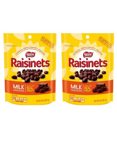 Milk Chocolate Raisins | Nestle Raisinets California Raisins Covered in Chocolate | Made with Whole Real Fruit | Pack in Recloseable Candy Bag | Ideal as a Movie Theater Snack, 2 Packs of 8 Oz