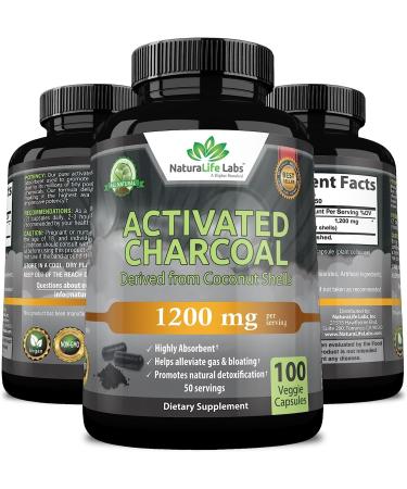 NaturaLife Labs Organic Activated Charcoal Capsules - 100 Count for Detox & Digestive Health - Buy Online on GoSupps.com
