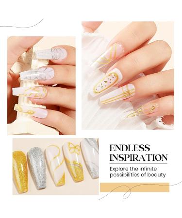 MIZHSE Gel Liner Nail Art Polish Set Glitter Gold and Silver Gel Painting For Nails Art Swirl Nails Design Dotting Painting French Manicure Kit 7Ml Glitter Silver&gold 7 ml (Pack of 2) - Buy Online on GoSupps.com