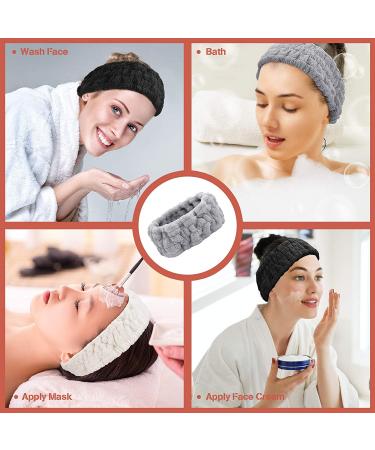 3-Pack Spa Facial Headbands - Terry Cloth Hairbands for Makeup, Washing & Yoga - Black, White, Light Grey - Buy Online on GoSupps.com