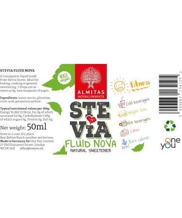Stevia Drops by Almitas (50 ml) - Made in Germany Unflavoured Clear Liquid Sweetener with Glass Dropper Zero Calorie Vegan Gluten Free - Buy Online on GoSupps.com