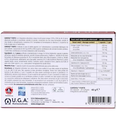 Cardiol Forte - Omega-3 EPA/DHA - Folic Acid Coenzyme Q10 and Vitamin E - for the Heart Well - Monacolin with Fermented Red Rice - For Adults - 30 Capsules - Buy Online on GoSupps.com