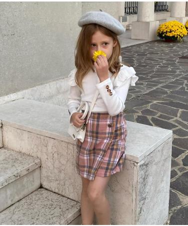 Miipat Baby Girl Fall/Winter Outfit Set | Long Sleeve Pullover Top with Mini Skirt | Girls Dress 5-6 Years | White/Pink - Buy Online on GoSupps.com