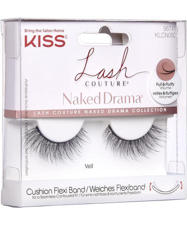 KISS Lash Couture Naked Drama Collection 1 Pair of False Lashes Veil Full and Fluffy Faux Mink Fake Eyelashes with Cushion Flexi Band includes Lash Glue - Buy Online on GoSupps.com