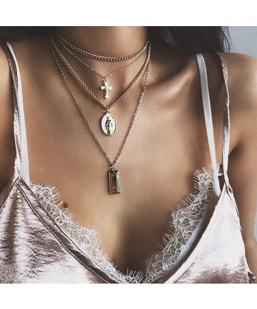 MarryLee Women's Retro Exaggerated Personality Multi-Layer Pendant Jewelry Necklace Fashion (Gold) - Buy Online on GoSupps.com