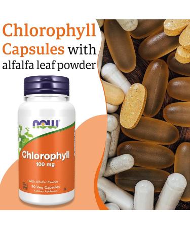Now Foods Chlorophyll 100mg 90 Vegan Capsules - Lab Tested | Vegetable Minerals | Gluten & Soy Free | Vegetarian Friendly - Buy Online on GoSupps.com