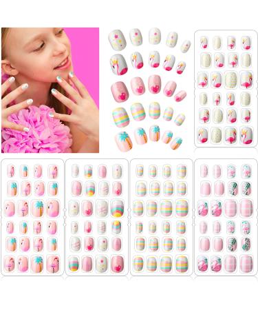 120 pieces girls on press nails fake nails artificial nail tips children full cover short wrong fingernails for girls children nail art decoration (rainbow and flamingo) - Buy Online on GoSupps.com