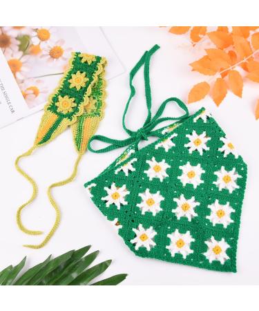 Floral Crochet Hair Bandanas Set | Handmade Hippie Headbands | Knitted Triangle Hair Scarves - Buy Online on GoSupps.com