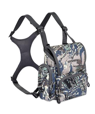 HUNTARMOR Binocular Harness Chest Pack: Hunting Bino Harness with Rangefinder Pouch & Binoculars Bag Durable Lightweight Portable Binocular Pack for Hunting Hiking and Shooting Camo
