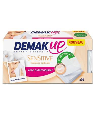 Demak'Up Sensitive Makeup Remover Veils - Face and Eyes - 100% Organic Natural Cotton Fibers - 30 Veils