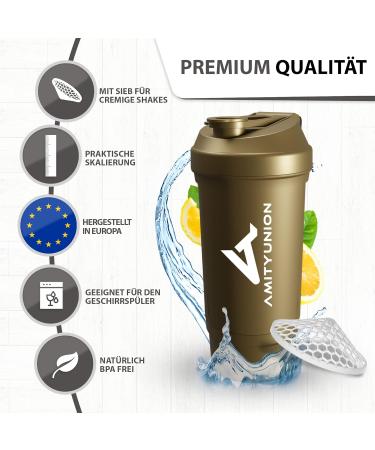 Buy Gold Protein Shaker 700ml - Leak-Proof BPA Free with Powder Compartment & Sieve | Perfect for BCAA Isolate & Whey Protein Shakes - Buy Online on GoSupps.com